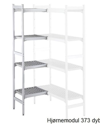 Alu Hjørne Reol Plasthylder 373mm 373x744mm
