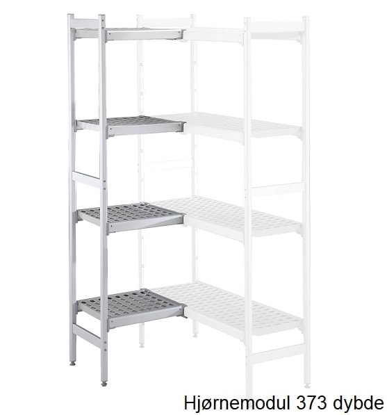 Alu Hjørne Reol Plasthylder 373mm 373x744mm