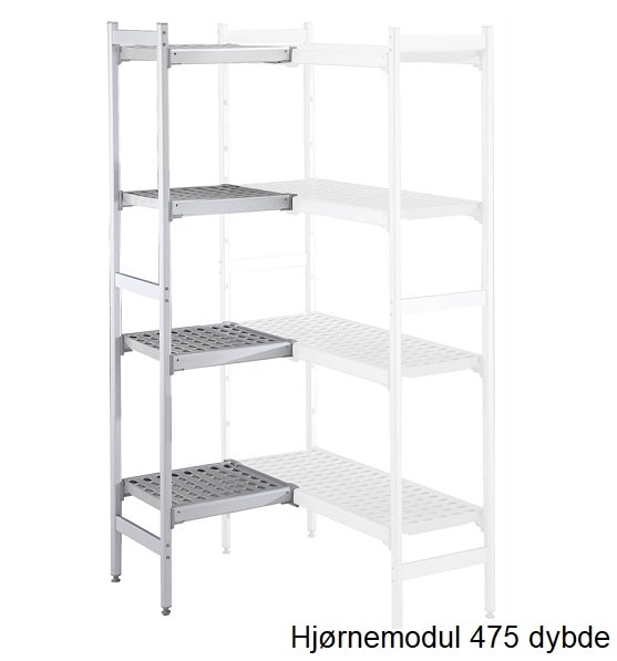 Alu Reol Hjørnemodul Plasthylder 475mm 475x2376mm