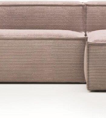 Chaiselong Sofa Højrevendt Kave Home Blok Lyserød Corduroy Stofpolstret Komfortabel Med 400 Bæreevne Bæredygtig Design