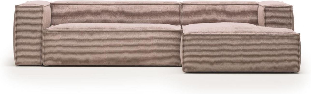 Chaiselong Sofa Højrevendt Kave Home Blok Lyserød Corduroy Stofpolstret Komfortabel Med 400 Bæreevne Bæredygtig Design