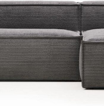 Chaiselong Sofa Kave Home Blok Højrevendt Grå Ribstof Polstret Pers 300x174x69