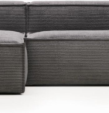 Chaiselong Sofa Kave Home Blok Personers Venstrevendt Grå Fløjl 300x174