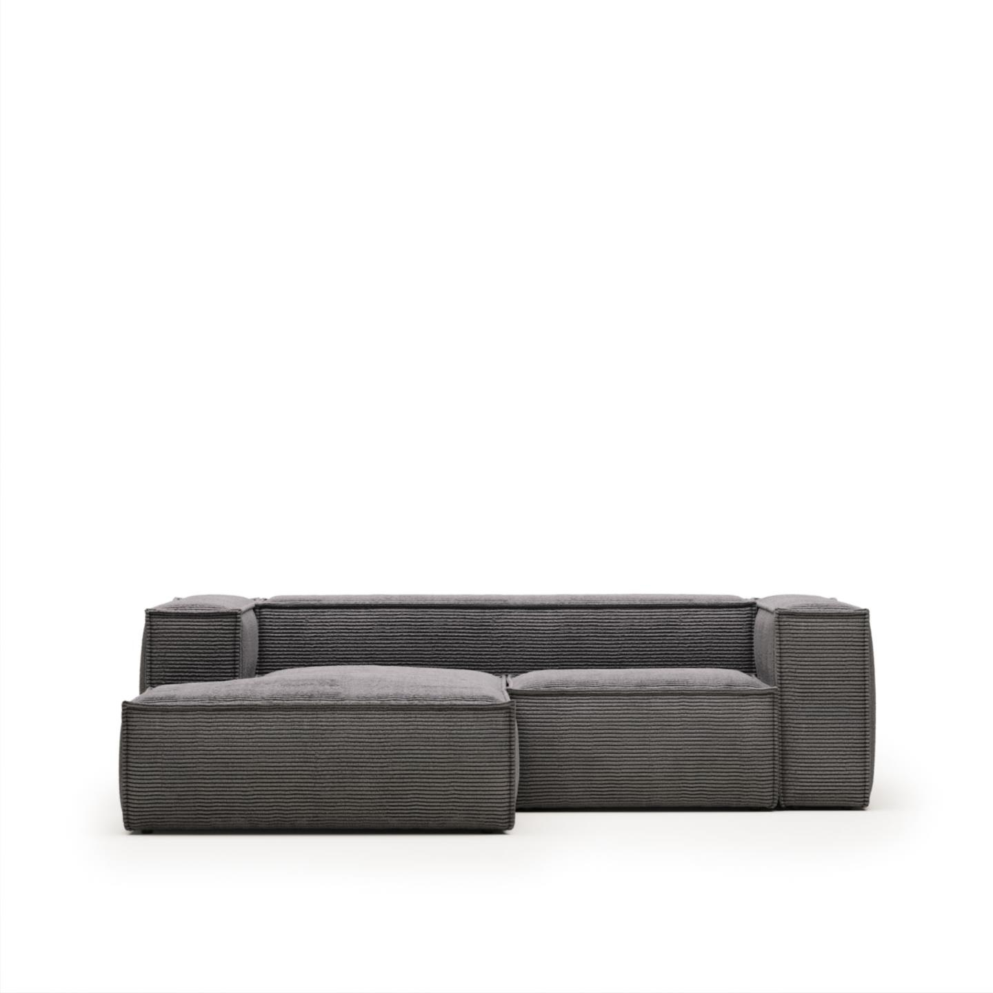 Chaiselong Sofa Venstrevendt Kave Home Blok Fløjl Grå 240x174