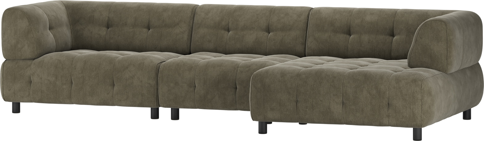 Chaiselong Sofa Woood Louis Højrevendt Grøn Fløjl Polyester