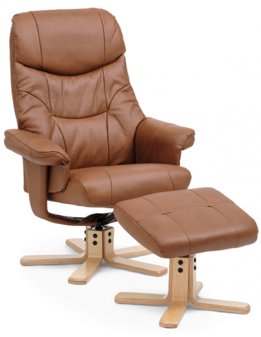 Cozy Lænestol Med Fodskammel Læder Pvc H111 Natur Cognac