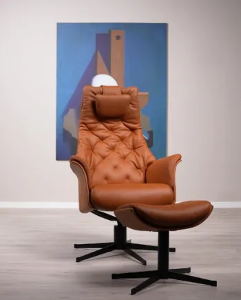 Diamond Lænestol Inkl Fodskammel  Cognac Læder