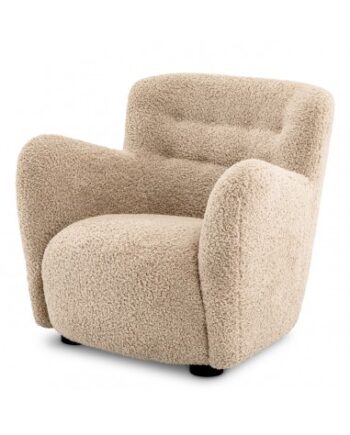 Eichholtz Bixby Lænestol Træ Teddy Plys Polyester H80 Sort Sand