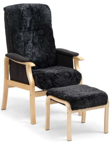 Ford Lænestol Med Fodskammel Træ Sheepskin H112 Natur Sort