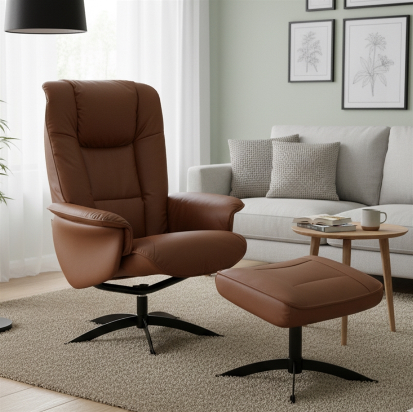 Hjort Knudsen 3255 Lænestol Inkl Fodskammel Cognac