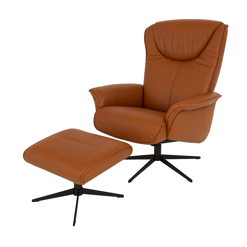 Hjort Knudsen Paris Lænestol Inkl Skammel Cognac Læder Madras 276 Cognac