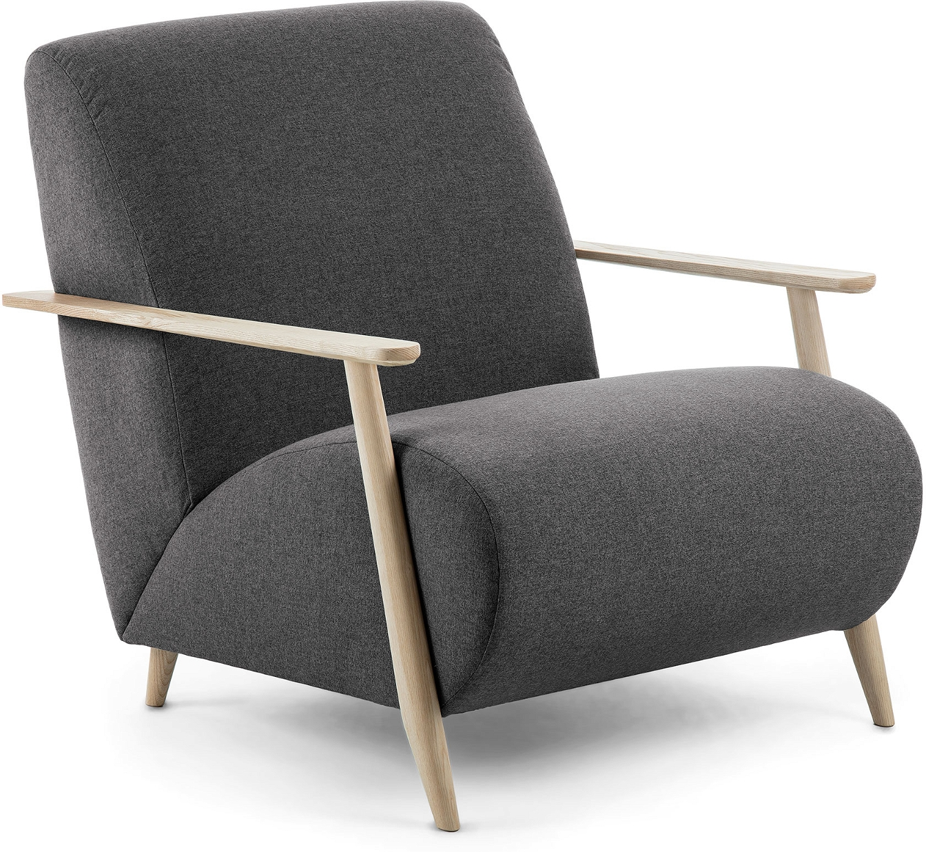 Lænestol Armstol Kave Home Meghan Sort Natur Polstret Varese Stof Asketræ Wenge Finish Anti Plet
