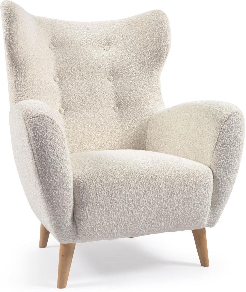 Lænestol Kave Home Batiko 60er Retro Vingestol Hvid Fleece Lignende Stof H104xb86xd86