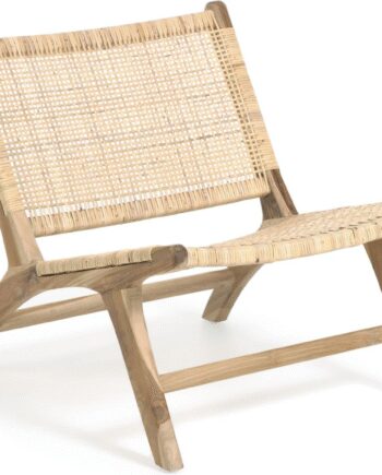 Lænestol Kave Home Beida Massiv Teak Håndvævet Rattan Rustik Kolonial Natur H68xb65xl75