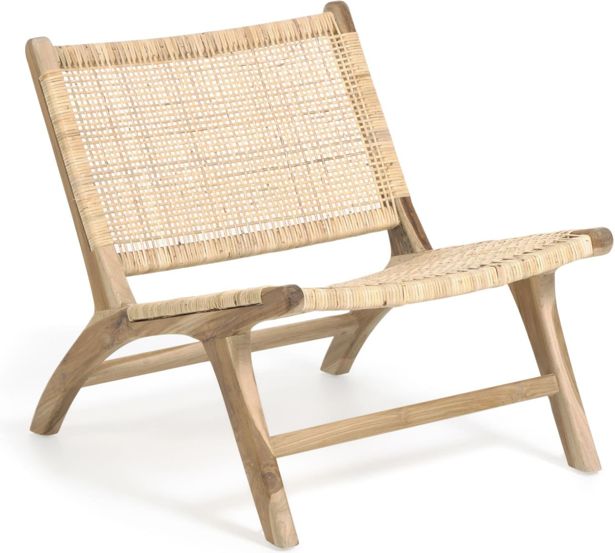 Lænestol Kave Home Beida Massiv Teak Håndvævet Rattan Rustik Kolonial Natur H68xb65xl75