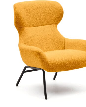 Lænestol Kave Home Belina Sennepsgul Shearlingsstof Med Sort Metalramme Moderne Nordisk Industriel Stil