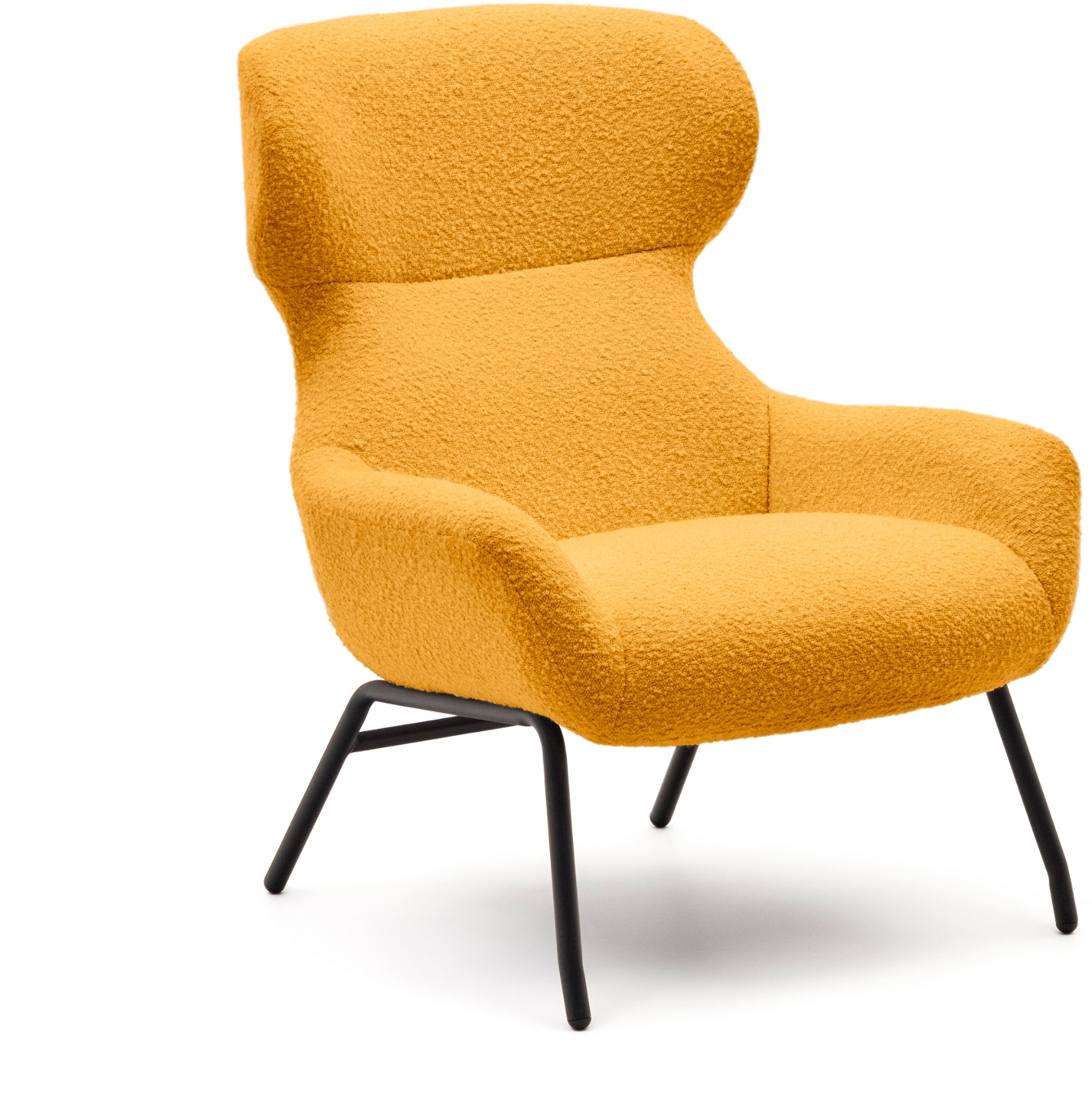 Lænestol Kave Home Belina Sennepsgul Shearlingsstof Med Sort Metalramme Moderne Nordisk Industriel Stil