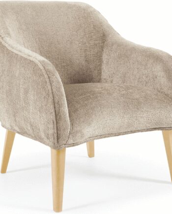 Lænestol Kave Home Bobly Fluffy Chenille Polstring Beige Massivt Bøgetræ H80xb65xl75