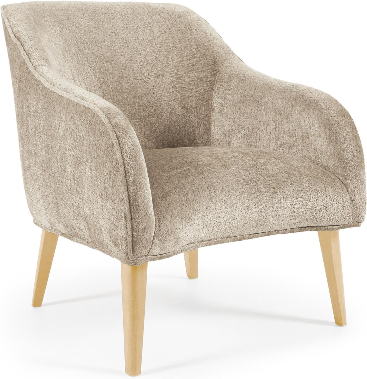 Lænestol Kave Home Bobly Fluffy Chenille Polstring Beige Massivt Bøgetræ H80xb65xl75
