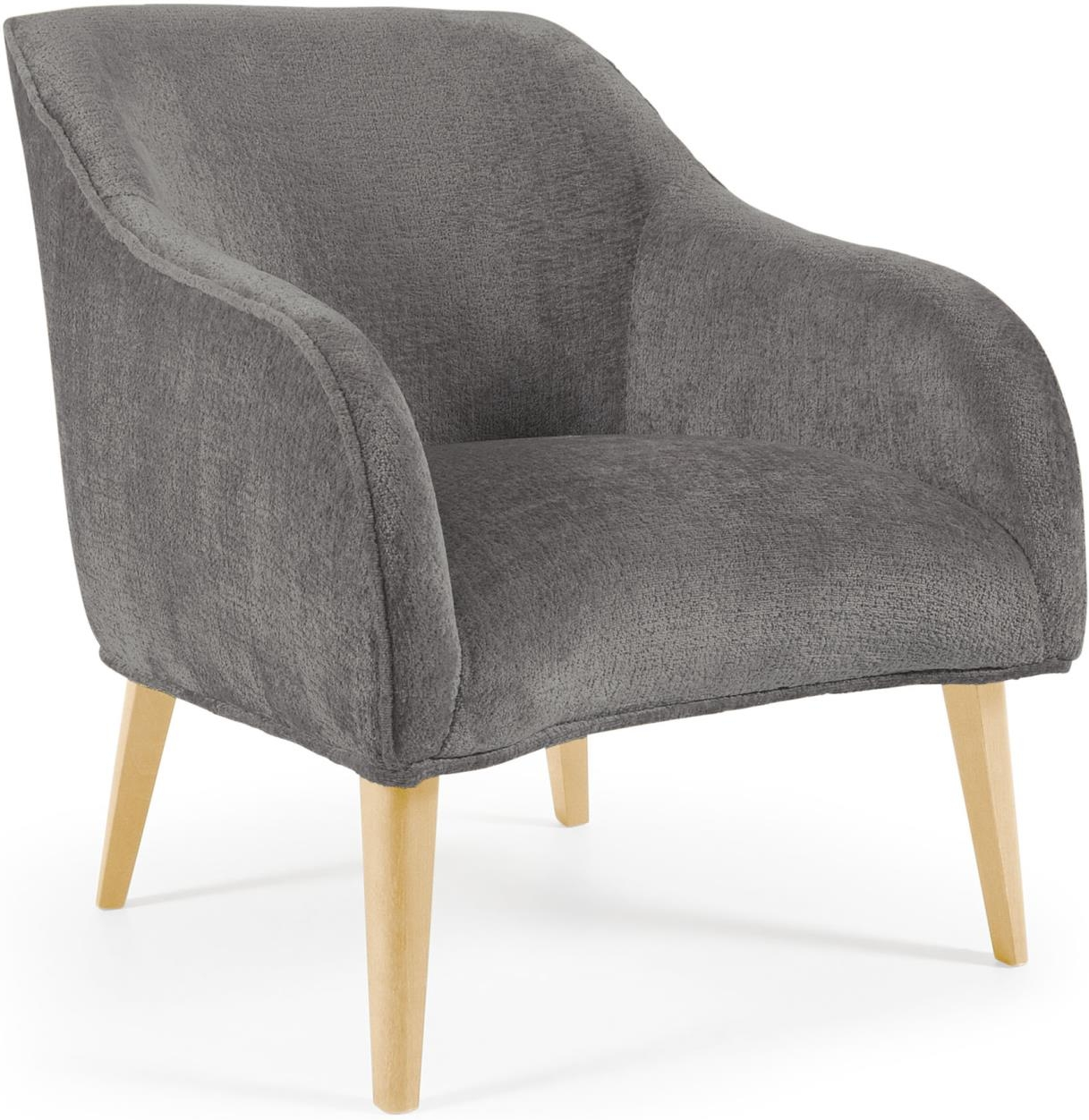 Lænestol Kave Home Bobly Grå Chenille Med Ben Massiv Bøg 80x65x75