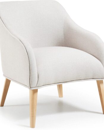 Lænestol Kave Home Bobly Polstret Komfortstol Beige Natur Med Pletafvisende Stof Bøg Armlæn H80b65l75