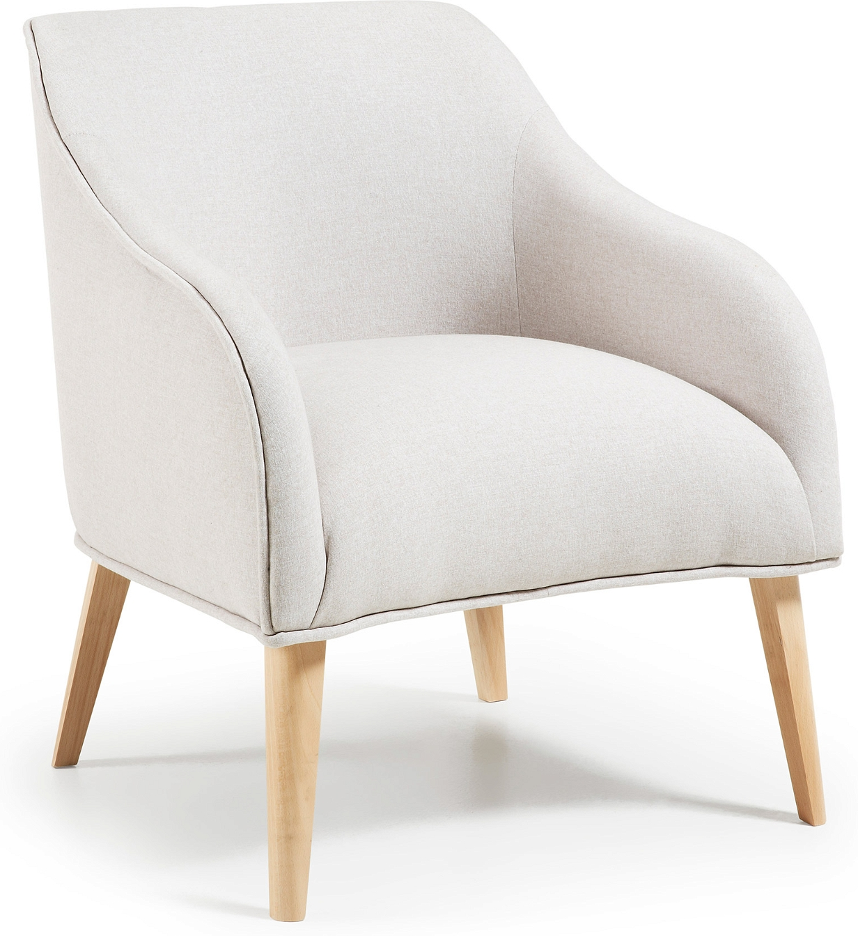Lænestol Kave Home Bobly Polstret Komfortstol Beige Natur Med Pletafvisende Stof Bøg Armlæn H80b65l75