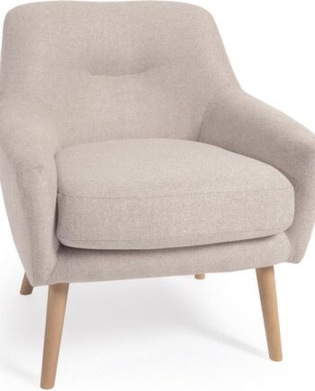 Lænestol Kave Home Candela Polstret Stol Beige Stof Med Massivt Bøgetræ Rustik Kolonial Stil Bæredygtig