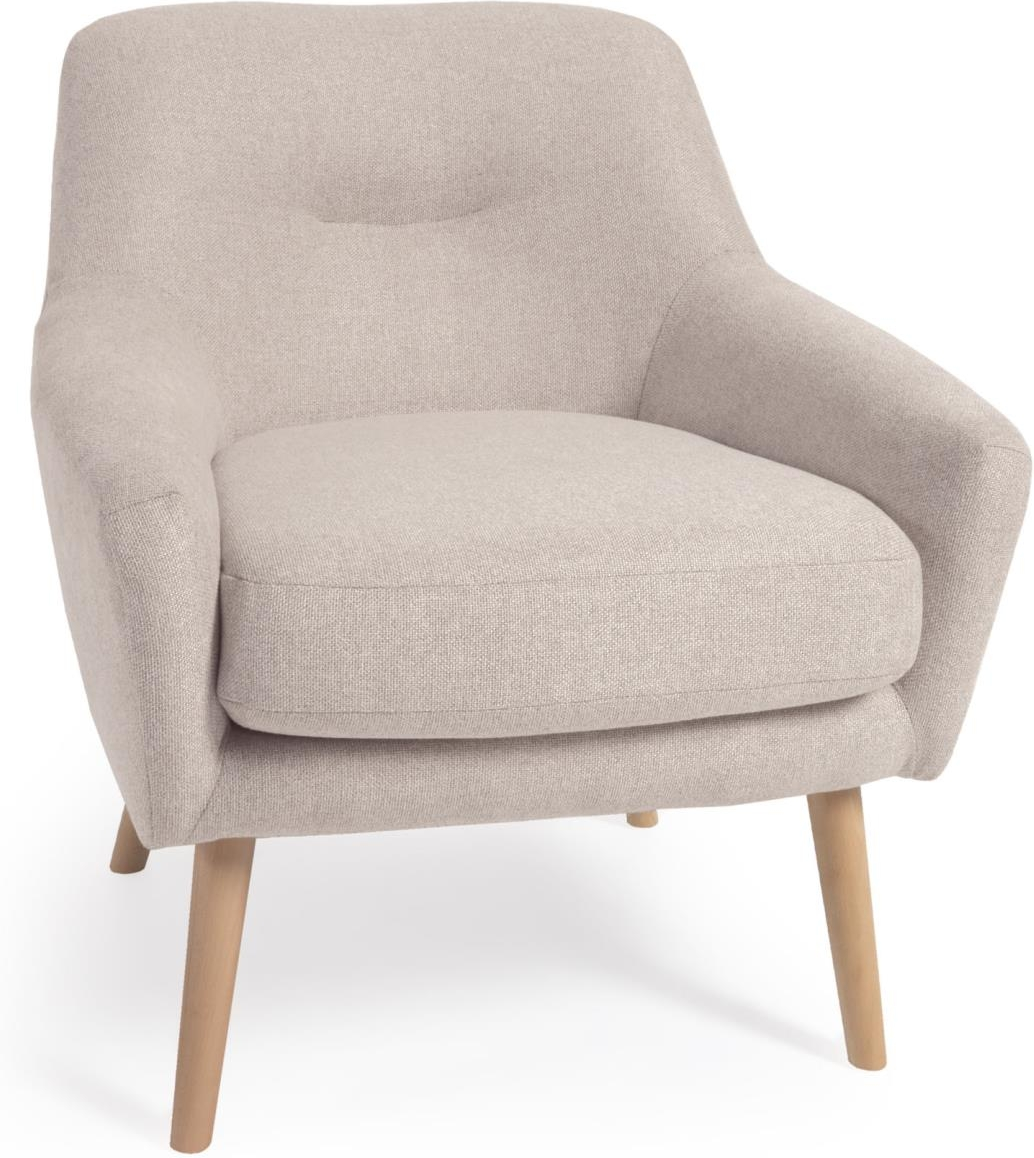 Lænestol Kave Home Candela Polstret Stol Beige Stof Med Massivt Bøgetræ Rustik Kolonial Stil Bæredygtig