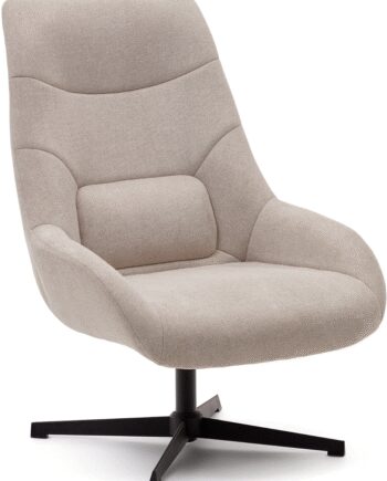 Lænestol Kave Home Celida Beige Chenille Med Drejefunktion Sort Metalbase