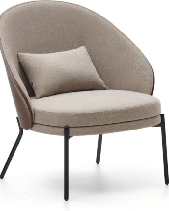 Lænestol Kave Home Eamy Beige Chenille Med Asketræsfinr Finish Mat Sort Metalramme Inkl Aftagelig Pude