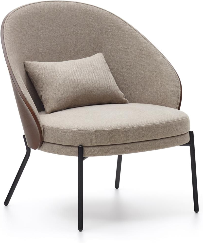 Lænestol Kave Home Eamy Beige Chenille Med Asketræsfinr Finish Mat Sort Metalramme Inkl Aftagelig Pude