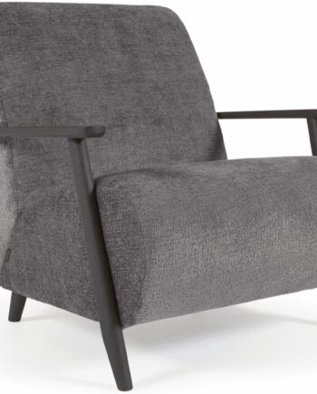 Lænestol Kave Home Meghan Grå Chenille Asketræsramme Rustik Vintage Læse Hvilestol