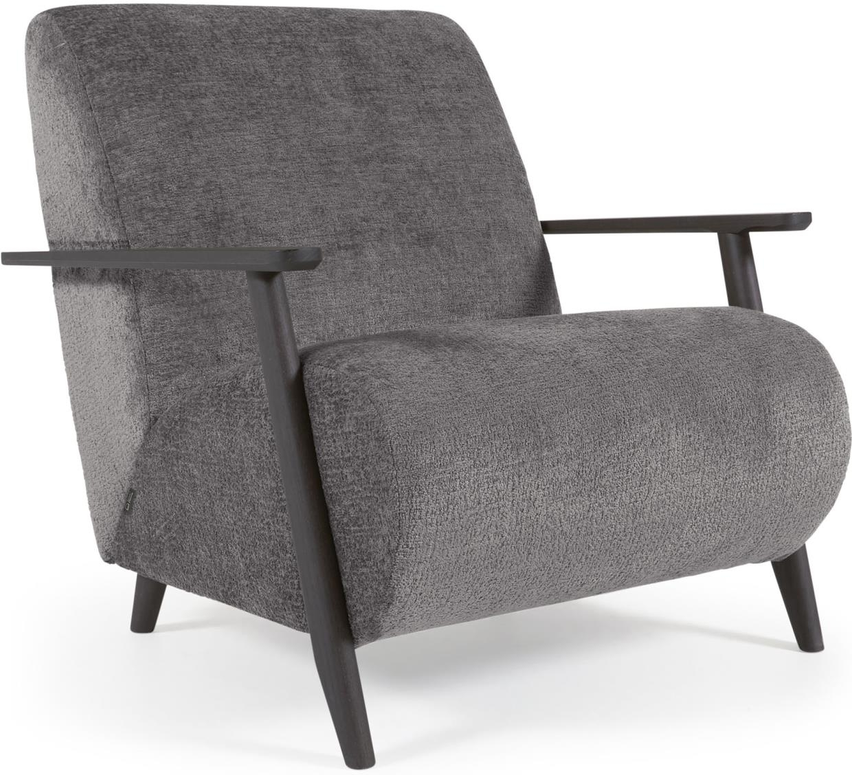 Lænestol Kave Home Meghan Grå Chenille Asketræsramme Rustik Vintage Læse Hvilestol