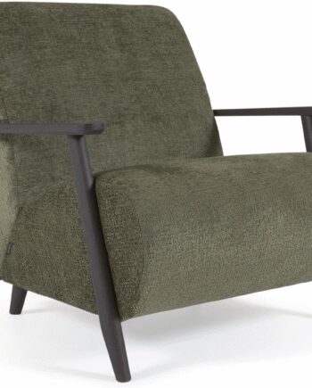 Lænestol Kave Home Meghan Polstret Grøn Chenille Med Asketræ Wenge Finish Rustik Kolonial Vintage Stil
