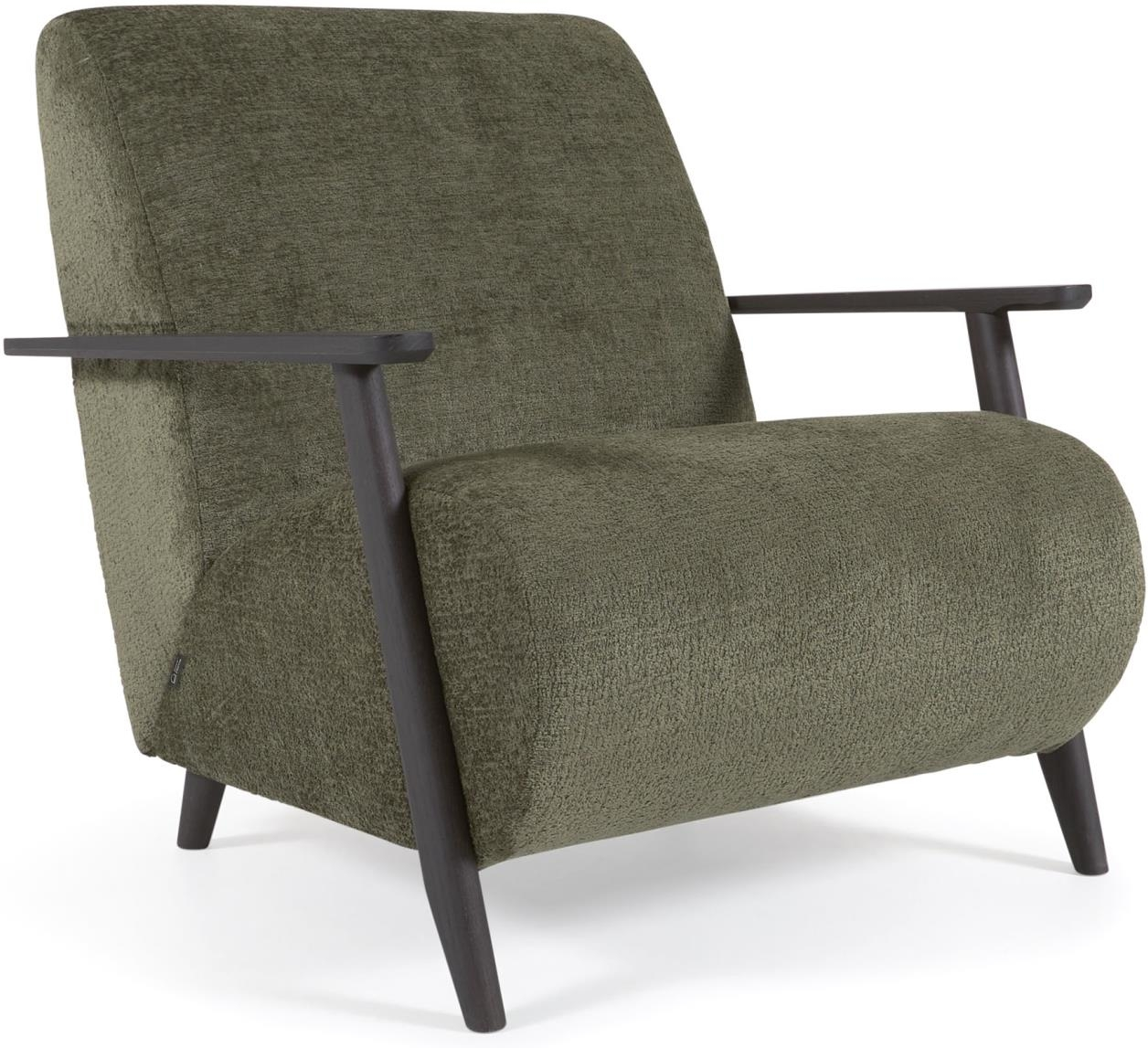 Lænestol Kave Home Meghan Polstret Grøn Chenille Med Asketræ Wenge Finish Rustik Kolonial Vintage Stil