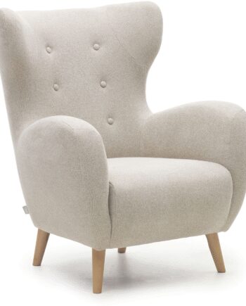 Lænestol Kave Home Patio Beige Polstret Stof Bøgetræsben
