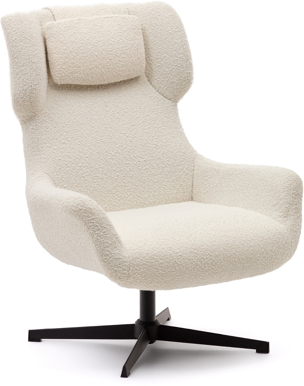 Lænestol Kave Home Zalina Hvid Chenille Lænestol Med Sort Stel Moderne Nordisk Industrielt Design Aftagelig Nakkestøtte H102 B83 L88