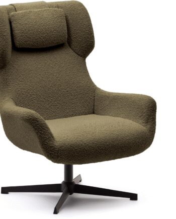 Lænestol Kave Home Zalina Moderne Nordisk Lounge Stol Grøn Shearling Med Drejefunktion Sort Metalstel