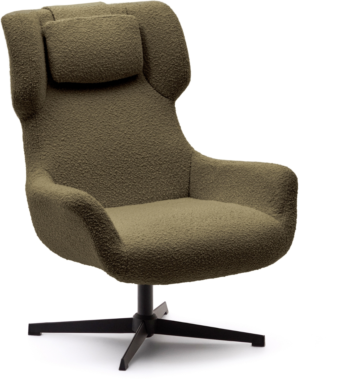 Lænestol Kave Home Zalina Moderne Nordisk Lounge Stol Grøn Shearling Med Drejefunktion Sort Metalstel