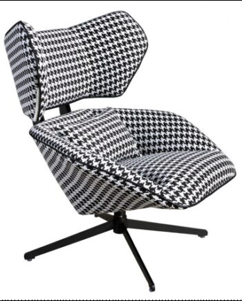 Lænestol Med Drejefod Armlæn Stål Polyester H98 Sort Ternet
