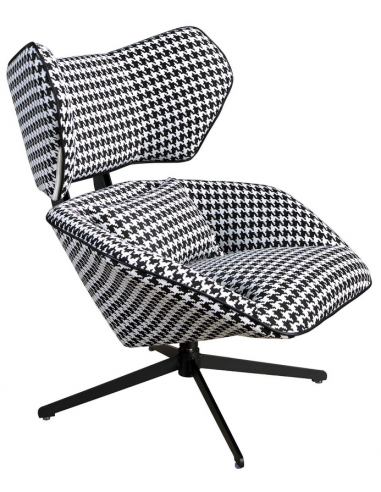 Lænestol Med Drejefod Armlæn Stål Polyester H98 Sort Ternet