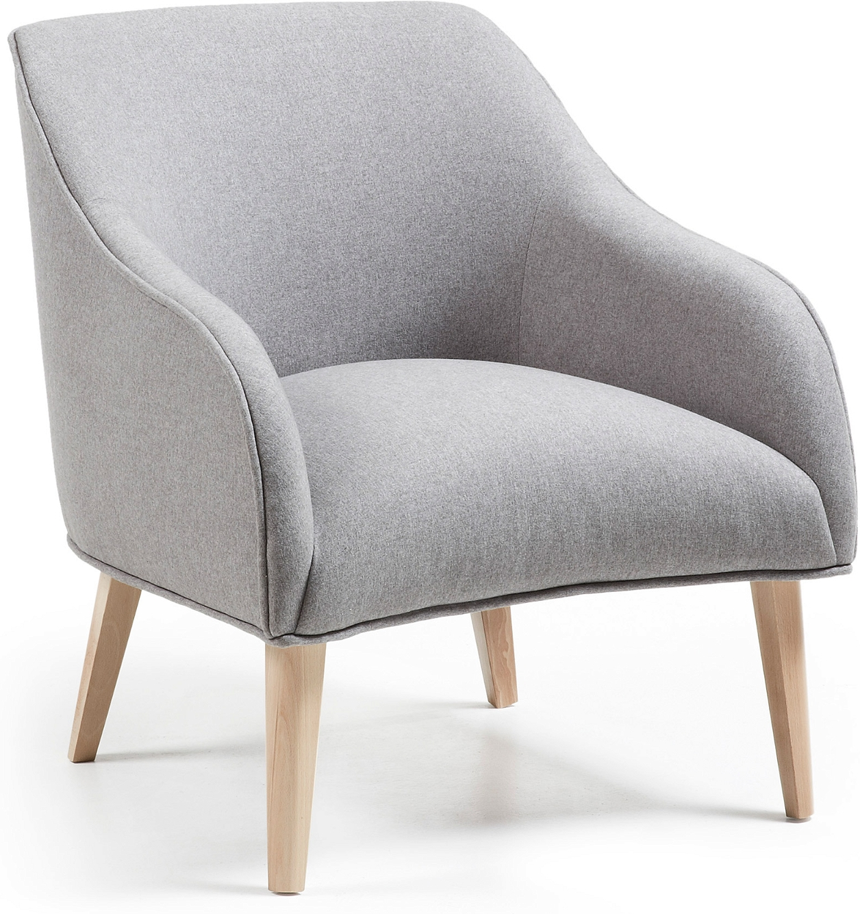 Lænestol Relaxstol Kave Home Bobly Nordisk Design Grå Natur Plettebestandigt Teflon Behandlet Varese Stof Massivt Bøgetræ Ben