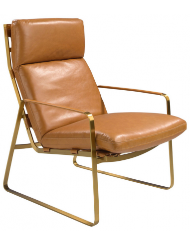 Lænestol Stål ægte Læder H101 Gylden Metallic Kamelbrun