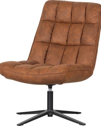 Lænestol Woood Collection Dirkje Cognac Læder Drejelig Metalbase
