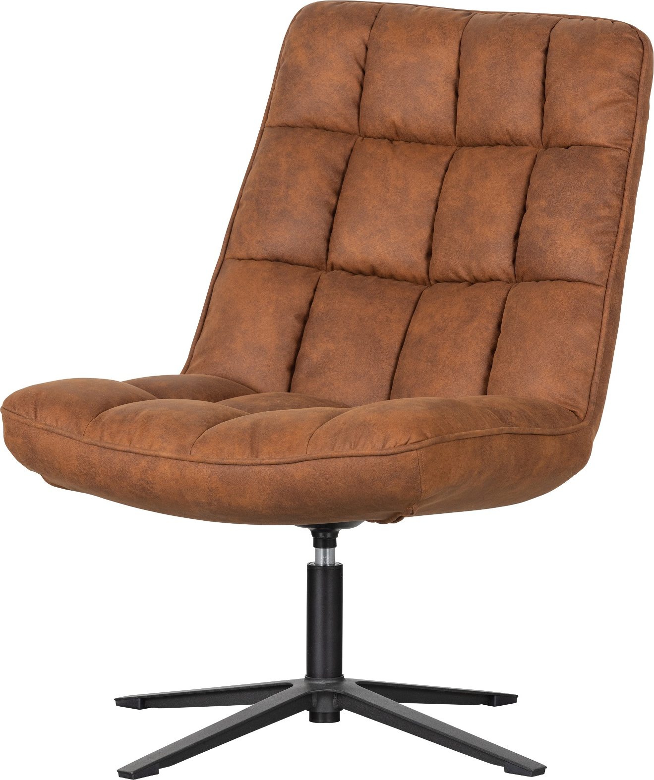 Lænestol Woood Collection Dirkje Cognac Læder Drejelig Metalbase