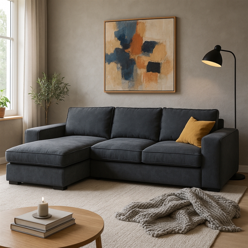 Lønstrup Sofa Med Chaiselong  Grå Blåt Stof