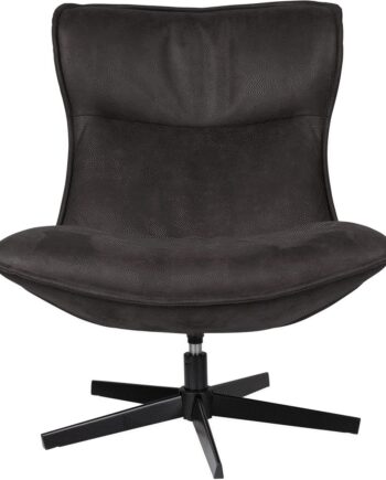 Loungestol Lænestol Studio White John Antracit Læder 92x81 Drejelig Med Metalstel