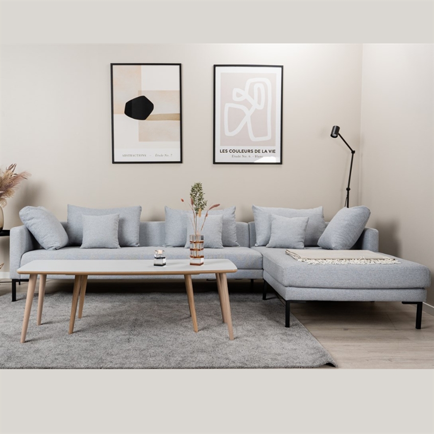 Milla Sofa Med Chaiselong  Lysegrå Stof