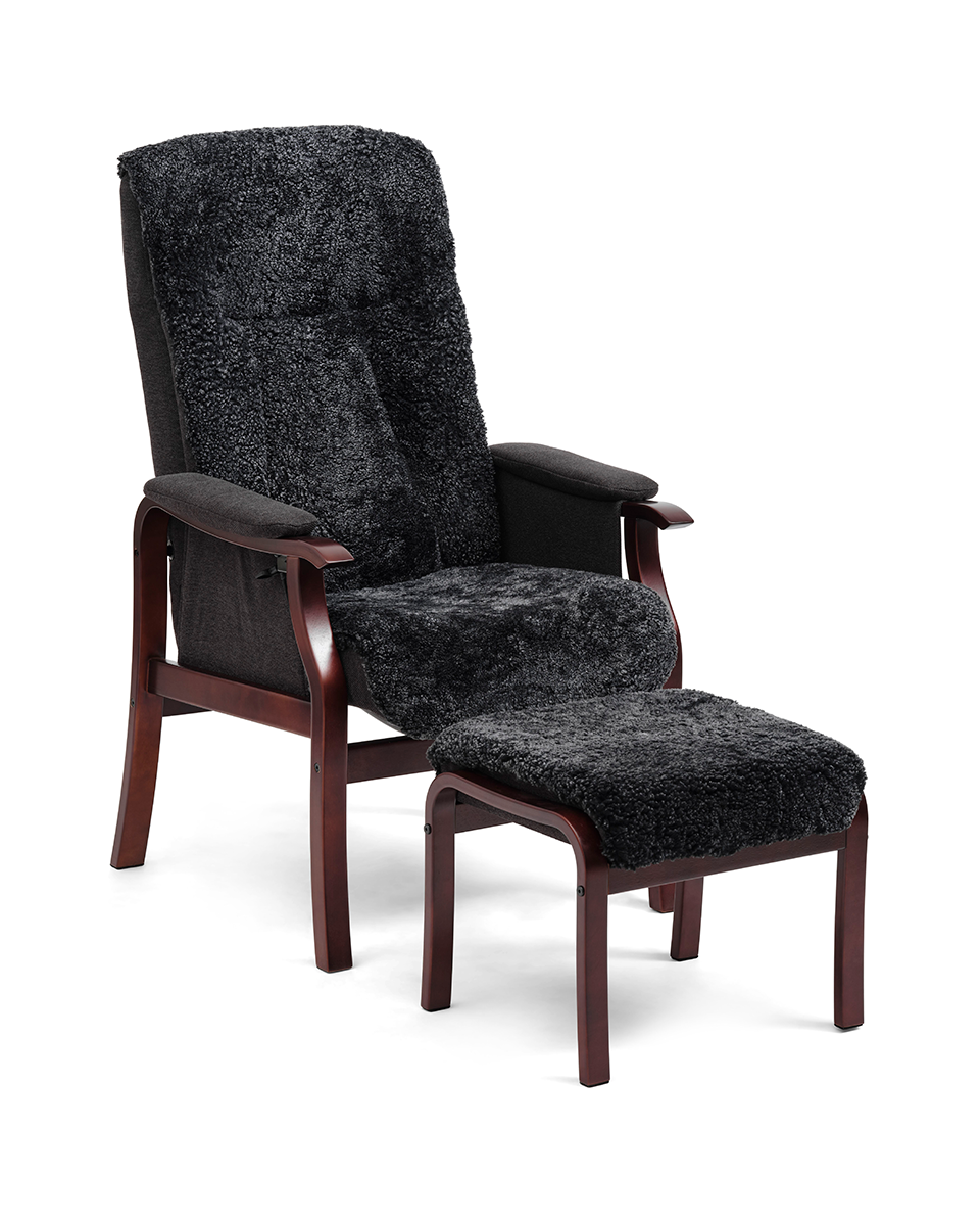 Otium Lænestol Med Fodskammel Sheepskin Mahogni