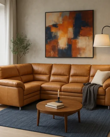 Palma Personers Sofa  Sort Semi Spalt Læder Sort Malet Egetræ